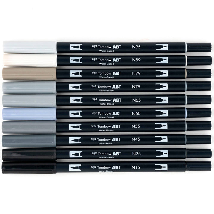 Dual Brush Pen Art Markers: Grayscale - 10-Pack