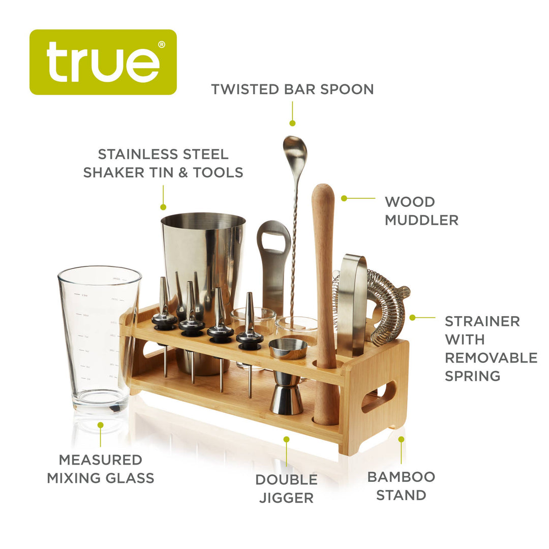 Ultimate Essential Bar Tool Set with Wooden Stand Set of 14