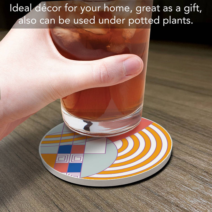 FLW "Hoffman Rug" 4 Pack Round Stone Coasters 4.25"