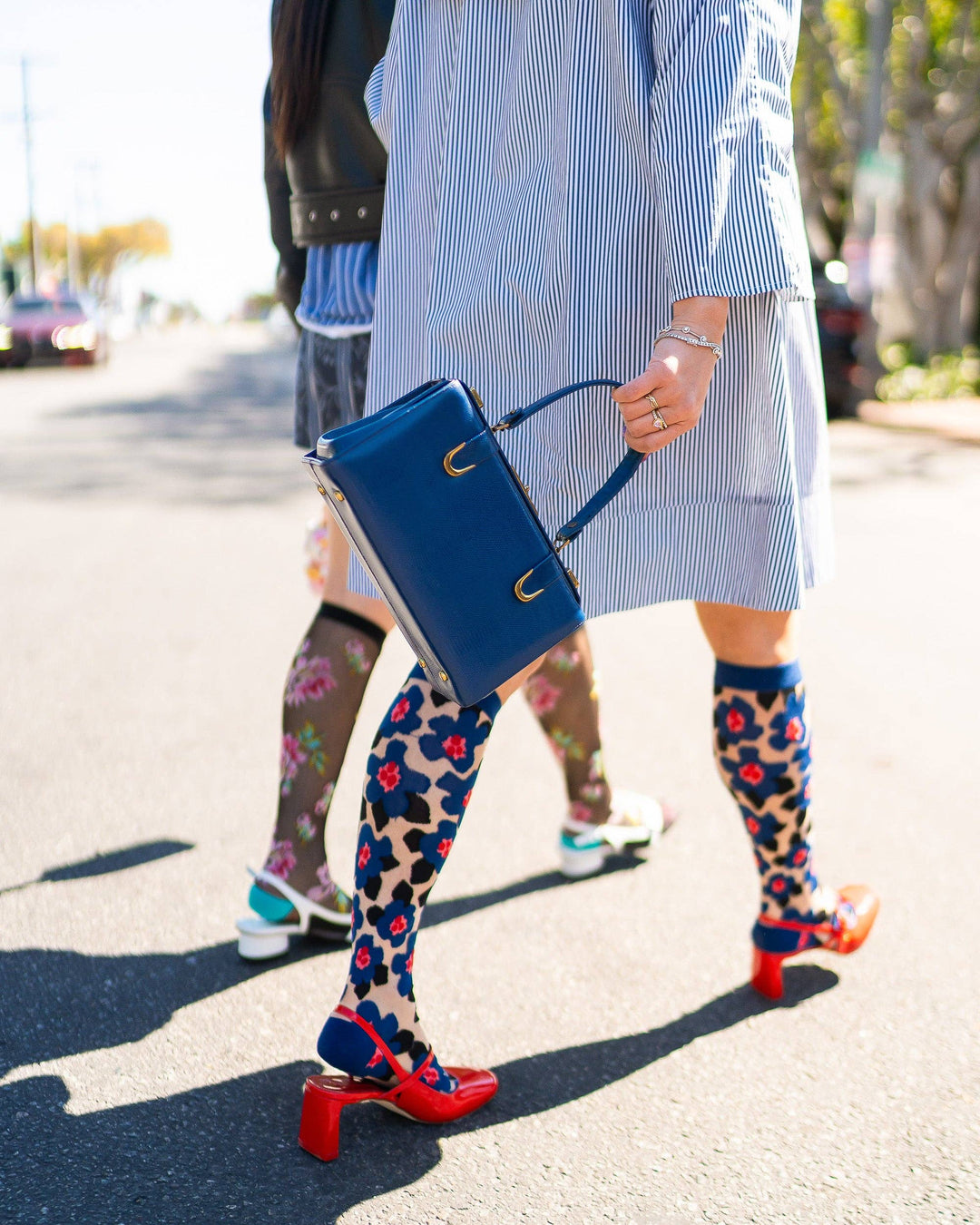 Bold Blue Sheer Knee High Socks