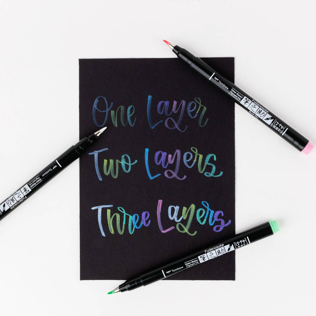 Fudenosuke Pastel Brush Pens, 6-Pack