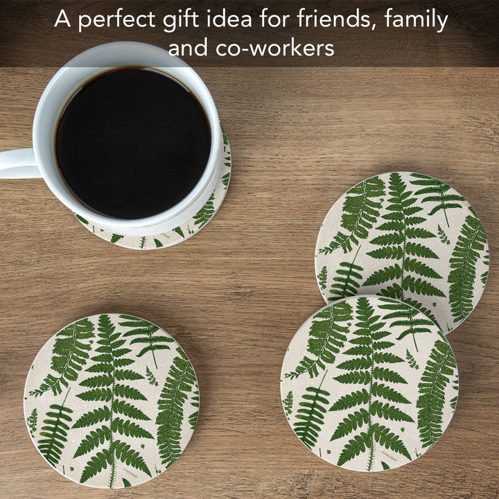 "Ferns" 4pk Round Natural Sandstone Coaster