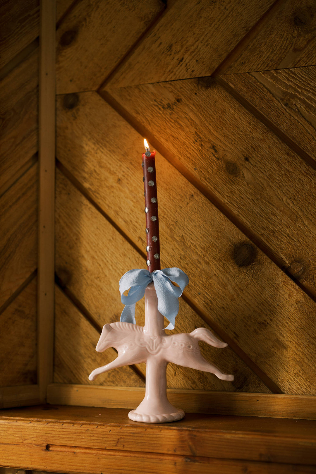 Dala Horse Candlestick Holder: Light Pink