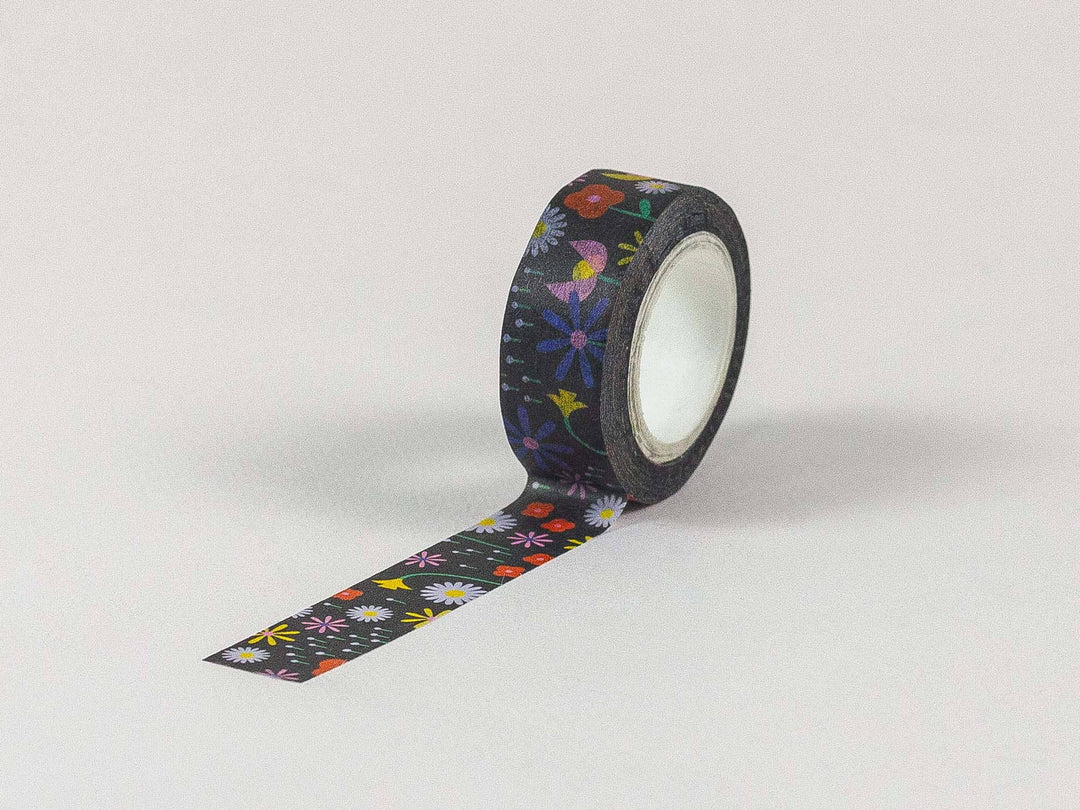 Black Floral Washi Tape – 15mm