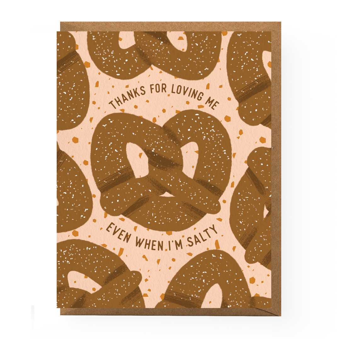 Salty Love Pretzel Card: Clear sleeve