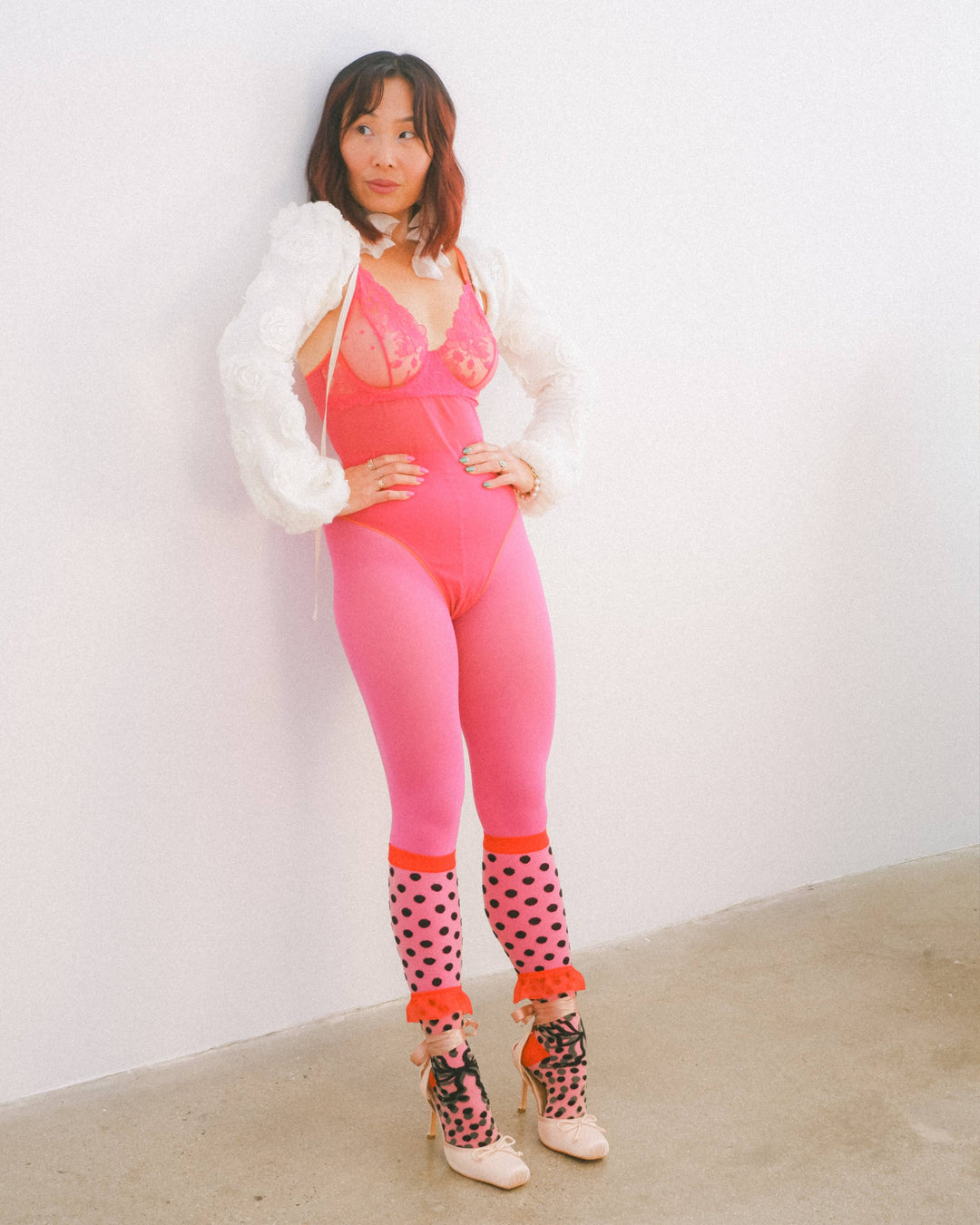 Polka Dot Bow Knee High Socks