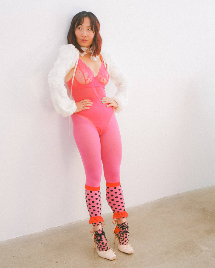 Polka Dot Bow Knee High Socks