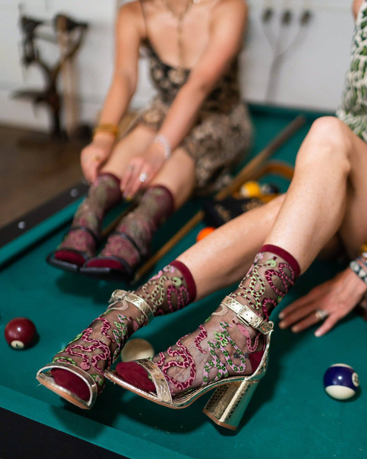 Serpentine Floral Black Sheer Sock