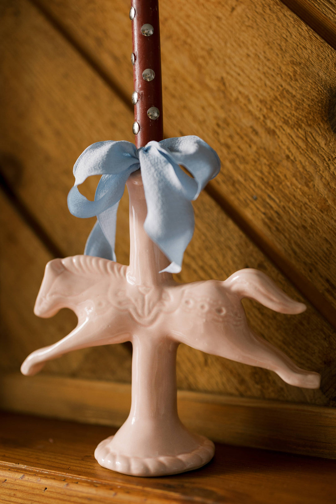 Dala Horse Candlestick Holder: Light Pink