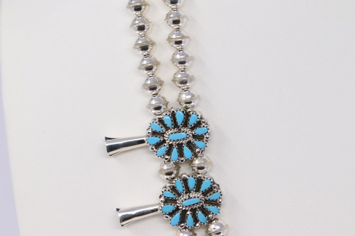Reversible Native American Sterling Silver Turquoise Earring and Necklace Set
