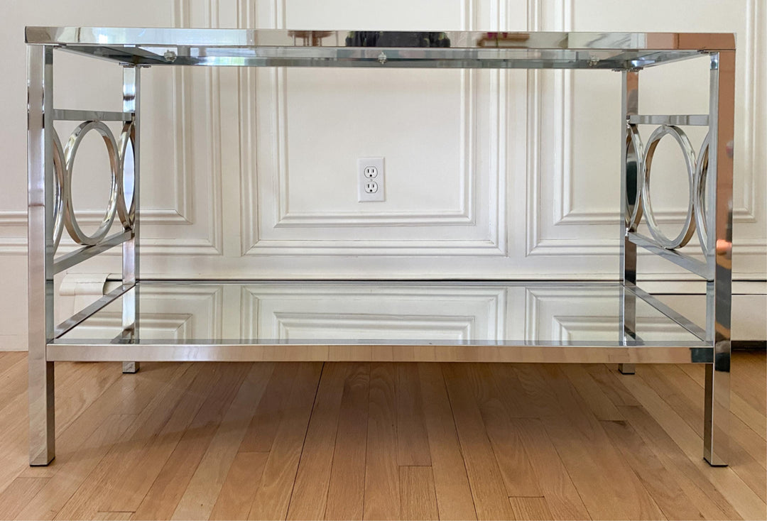 CHROME AND GLASS CONSOLE TABLE