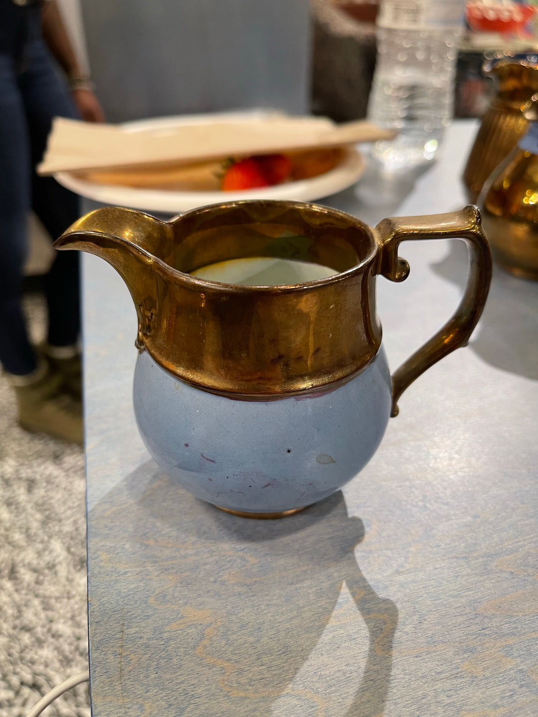 Vintage Copper Light Blue Lustre Creamer